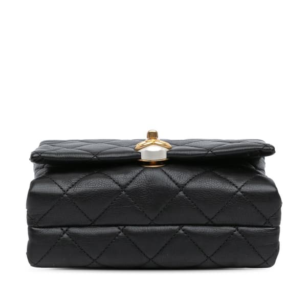 Pre-owned Chanel Mini Quilted Calfskin Pearl CC Accordion Flap Black