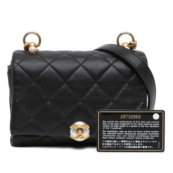 Pre-owned Chanel Mini Quilted Calfskin Pearl CC Accordion Flap Black