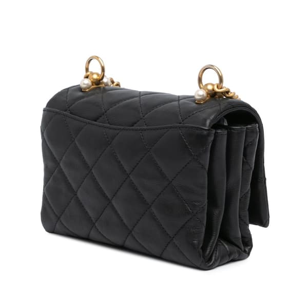 Pre-owned Chanel Mini Quilted Calfskin Pearl CC Accordion Flap Black
