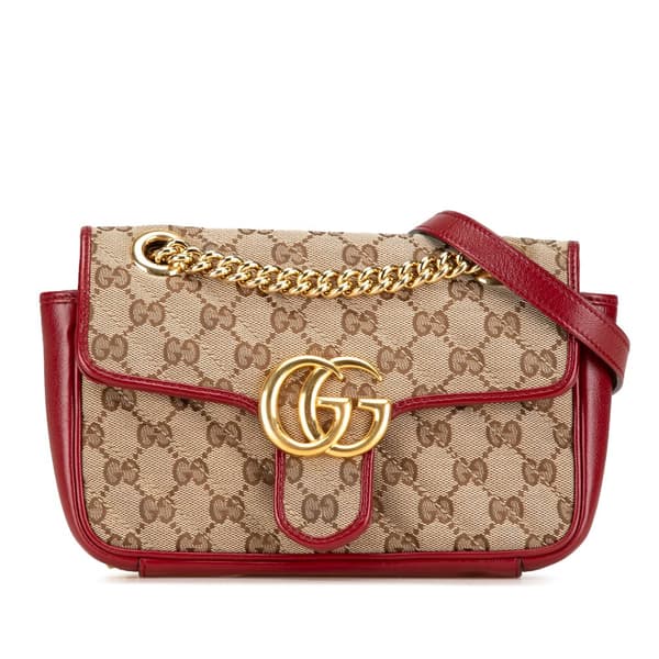 Pre-owned Gucci Mini GG Marmont Matelasse Canvas Flap Crossbody Brown