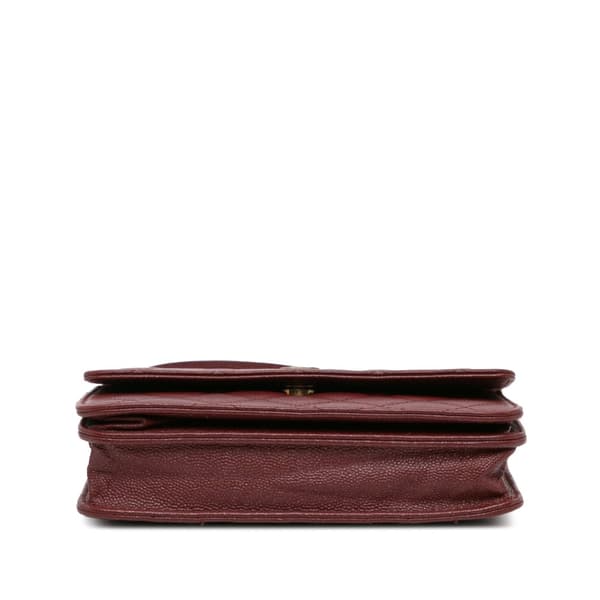 Pre-owned Chanel Quilted Caviar Square Wallet on Chain Red