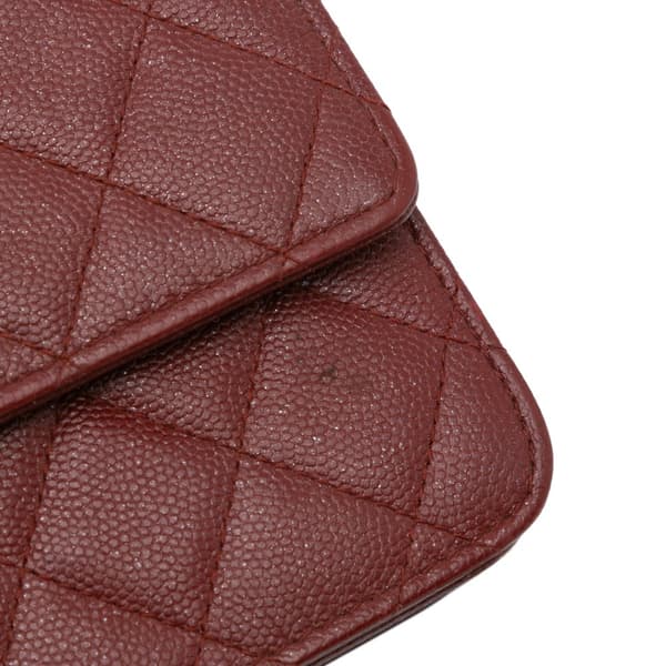Pre-owned Chanel Quilted Caviar Square Wallet on Chain Red