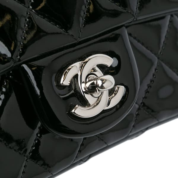 Pre-owned Chanel Mini Square Classic Patent Single Flap Black