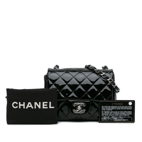 Pre-owned Chanel Mini Square Classic Patent Single Flap Black