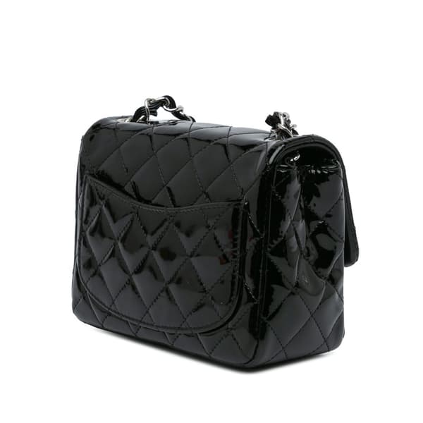 Pre-owned Chanel Mini Square Classic Patent Single Flap Black