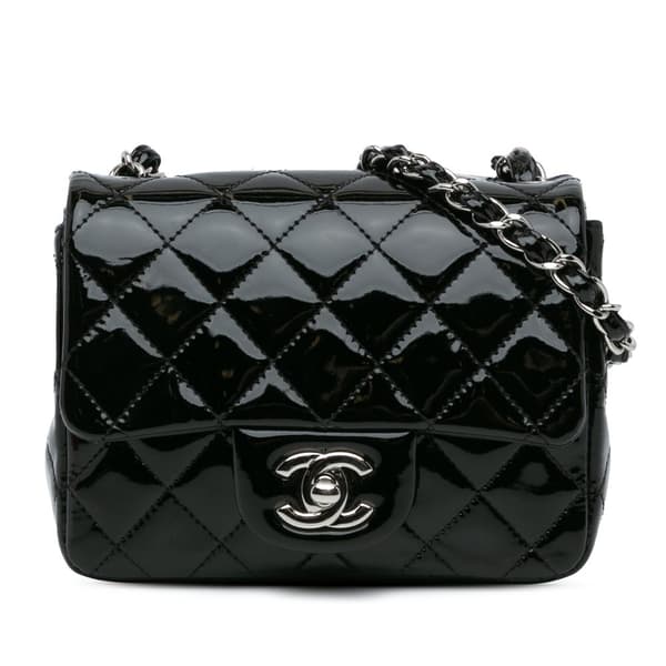 Pre-owned Chanel Mini Square Classic Patent Single Flap Black