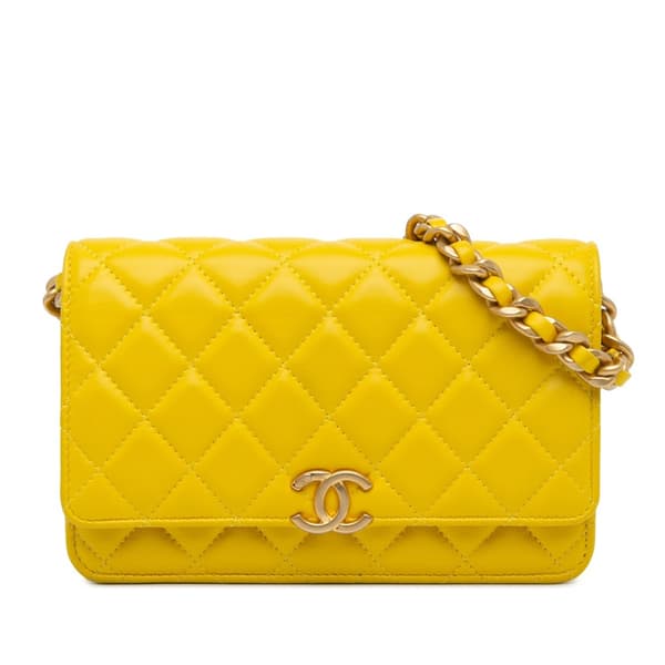 Pre-owned Chanel Quilted Lambskin Candy Chain Wallet on Chain Yellow