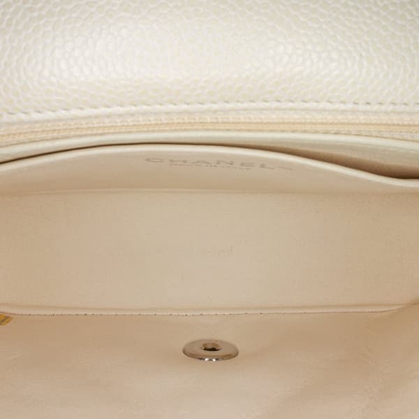 Pre-owned Chanel Mini Rectangular Classic Caviar Single Flap White