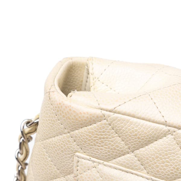 Pre-owned Chanel Mini Rectangular Classic Caviar Single Flap White