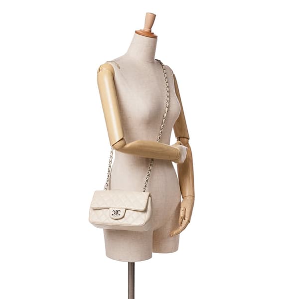 Pre-owned Chanel Mini Rectangular Classic Caviar Single Flap White