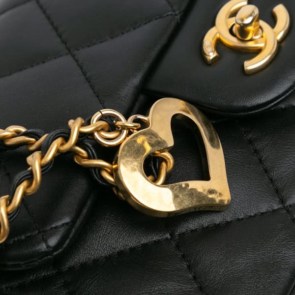 Pre-owned Chanel Mini Rectangular Quilted Lambskin Heart Charms Flap Black