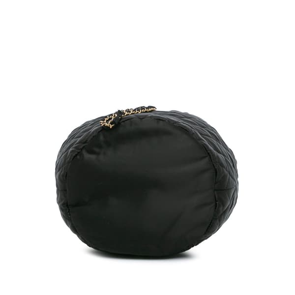 Pre-owned Chanel Quilted Nylon Crystal CC Drawstring Sling Bag Black
