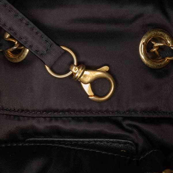 Pre-owned Chanel Quilted Nylon Crystal CC Drawstring Sling Bag Black