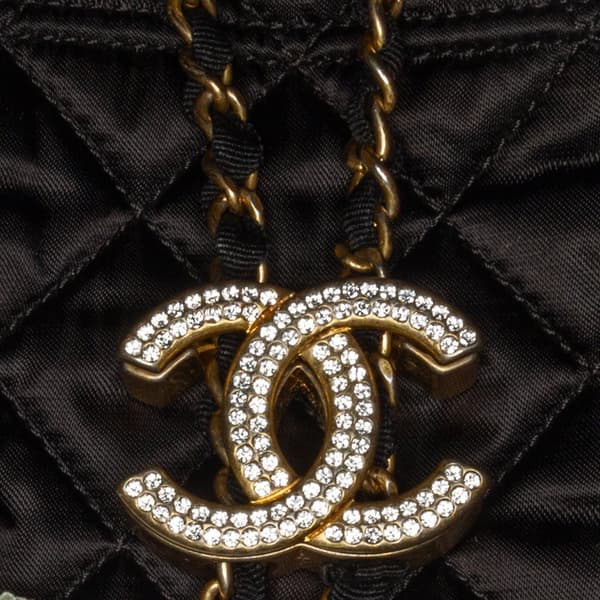 Pre-owned Chanel Quilted Nylon Crystal CC Drawstring Sling Bag Black