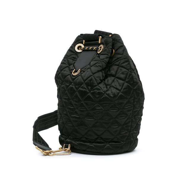 Pre-owned Chanel Quilted Nylon Crystal CC Drawstring Sling Bag Black