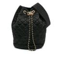 Pikkukuva 1 / 10: Pre-owned Chanel Quilted Nylon Crystal CC Drawstring Sling Bag Black