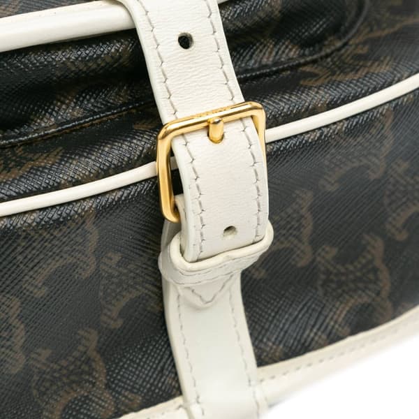Pre-owned Celine Medium Triomphe Coated Canvas Folco Crossbody Brown