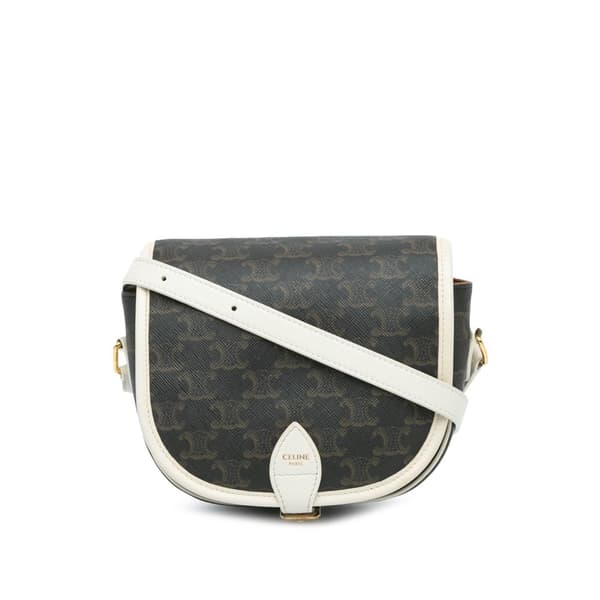 Pre-owned Celine Medium Triomphe Coated Canvas Folco Crossbody Brown