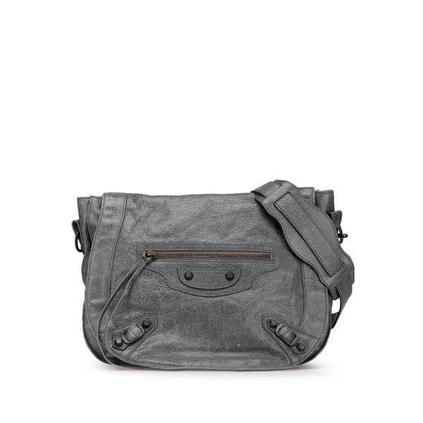 Pre-owned Balenciaga Lambskin Motocross Classic Neo Folk Messenger Bag Gray