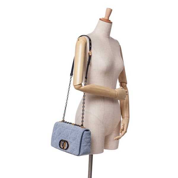 Pre-owned Dior Medium Denim Macrocannage Caro Bag Blue