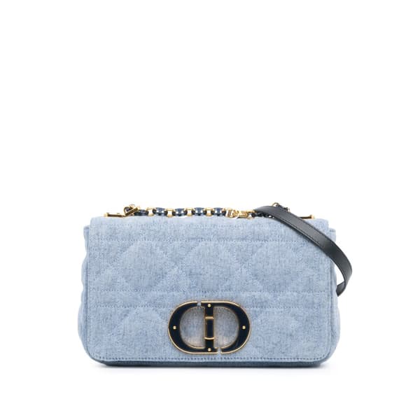Pre-owned Dior Medium Denim Macrocannage Caro Bag Blue