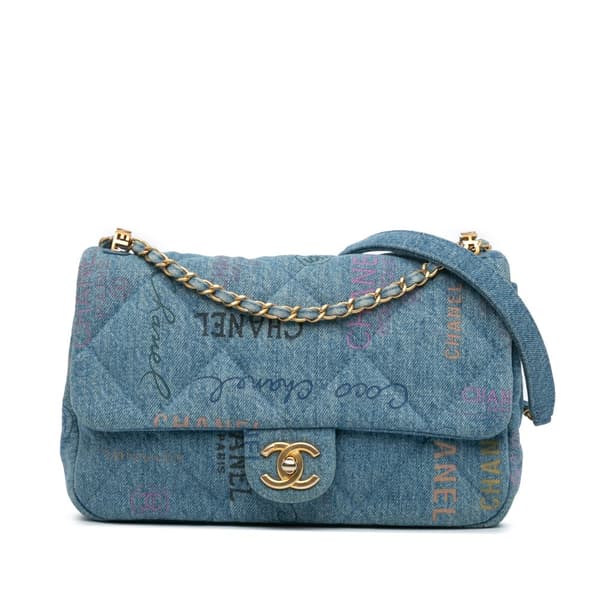 Pre-owned Chanel Medium Quilted Denim Mood Flap Blue