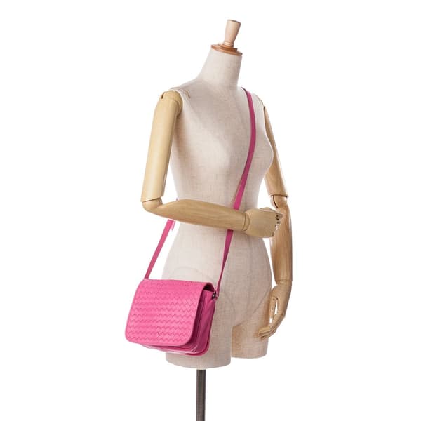 Pre-owned Bottega Veneta Nappa Intrecciato Flap Crossbody Pink