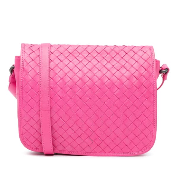 Pre-owned Bottega Veneta Nappa Intrecciato Flap Crossbody Pink
