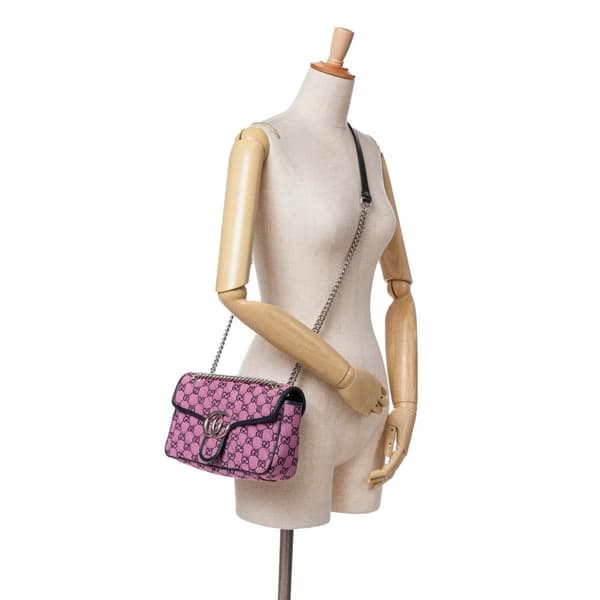 Pre-owned Gucci Small GG Marmont Matelasse Canvas Flap Crossbody Pink