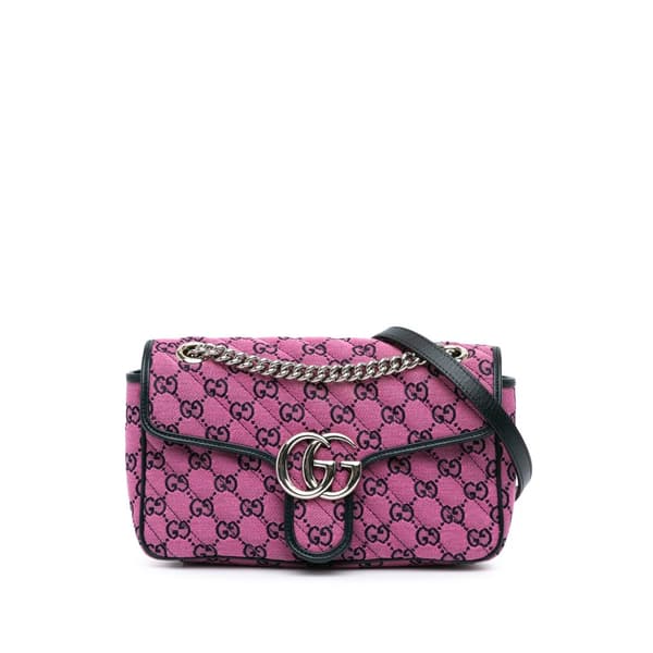 Pre-owned Gucci Small GG Marmont Matelasse Canvas Flap Crossbody Pink