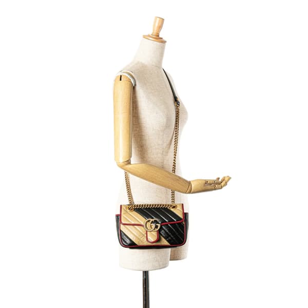 Pre-owned Gucci Mini GG Marmont Matelasse Leather Torchon Flap Crossbody Brown
