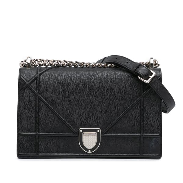 Pre-owned Dior Medium Calfskin Diorama Flap Black