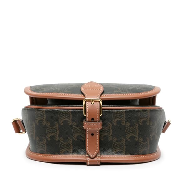 Pre-owned Celine Medium Triomphe Coated Canvas Folco Crossbody Brown