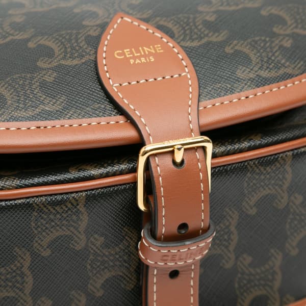 Pre-owned Celine Medium Triomphe Coated Canvas Folco Crossbody Brown