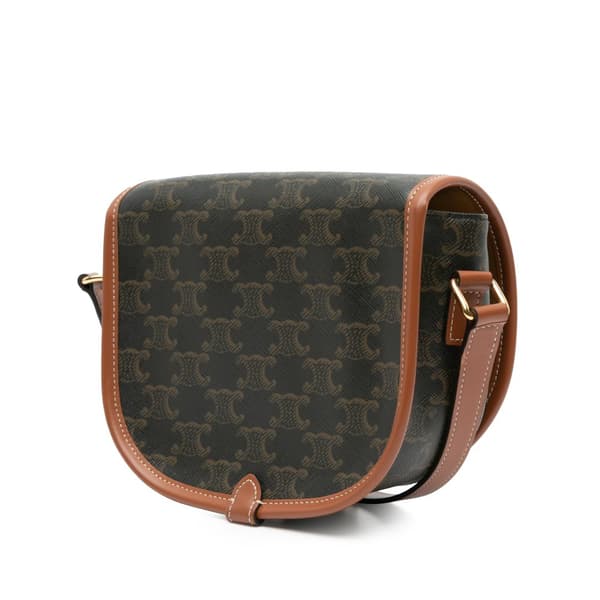 Pre-owned Celine Medium Triomphe Coated Canvas Folco Crossbody Brown