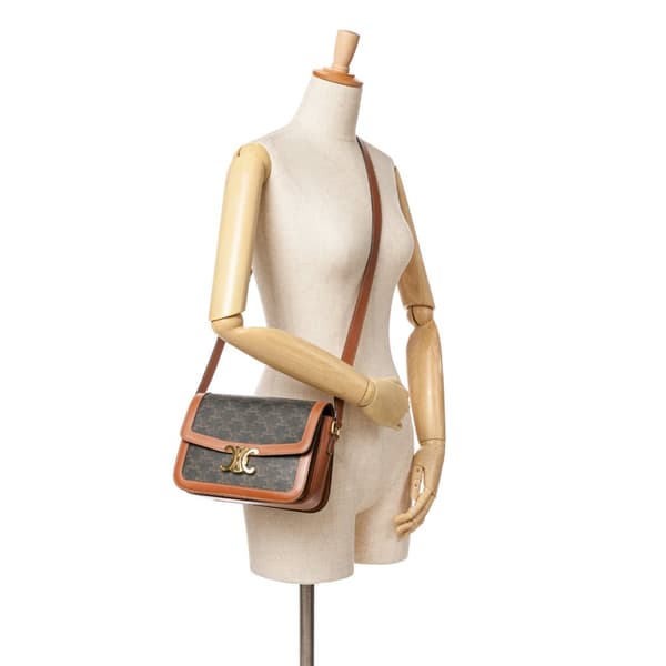 Pre-owned Celine Classique Coated Canvas Triomphe Crossbody Brown