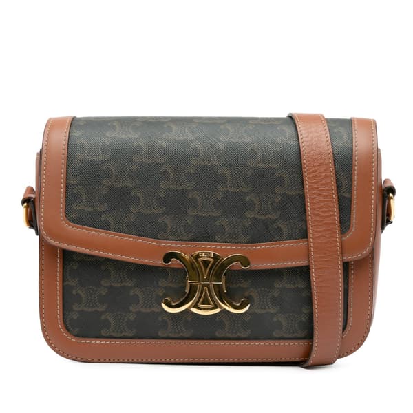 Pre-owned Celine Classique Coated Canvas Triomphe Crossbody Brown