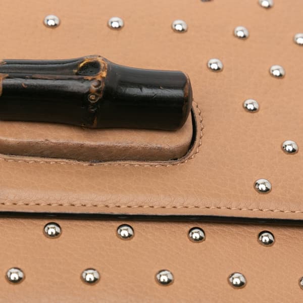Pre-owned Gucci Medium Leather Studded Miss Bamboo Crossbody Brown