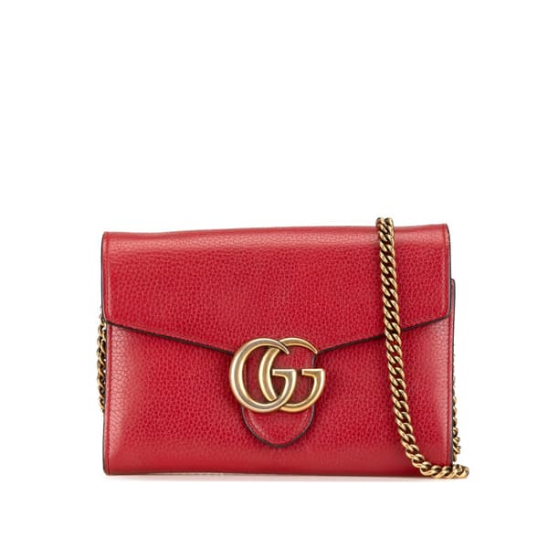 Pre-owned Gucci GG Marmont Wallet on Chain Red