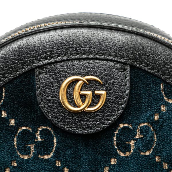 Pre-owned Gucci GG Velvet Ophidia Round Crossbody Blue