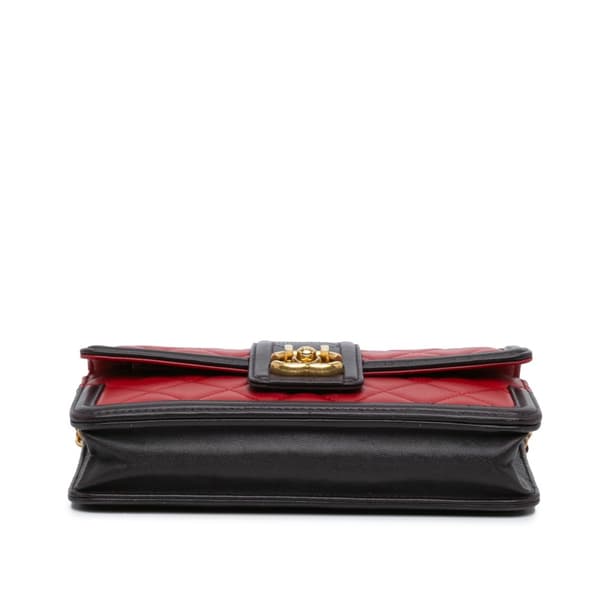 Pre-owned Chanel Lambskin Elegant CC Wallet On Chain Red