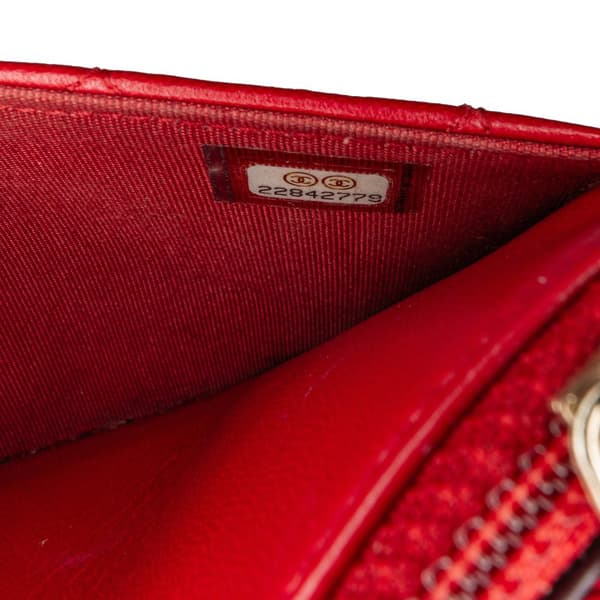 Pre-owned Chanel Lambskin Elegant CC Wallet On Chain Red