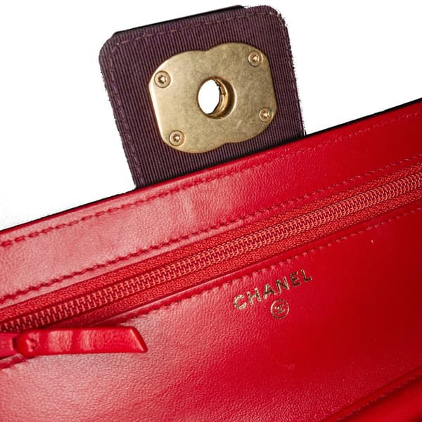 Pre-owned Chanel Lambskin Elegant CC Wallet On Chain Red