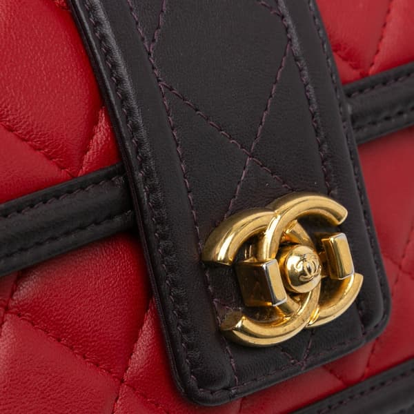Pre-owned Chanel Lambskin Elegant CC Wallet On Chain Red