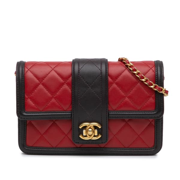 Pre-owned Chanel Lambskin Elegant CC Wallet On Chain Red