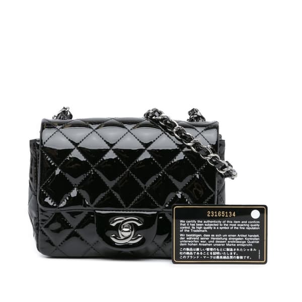 Pre-owned Chanel Mini Square Classic Patent Single Flap Black