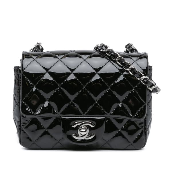 Pre-owned Chanel Mini Square Classic Patent Single Flap Black