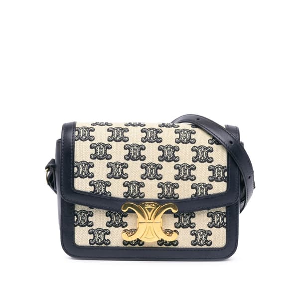 Pre-owned Celine Teen Embroidered Canvas Triomphe Crossbody White