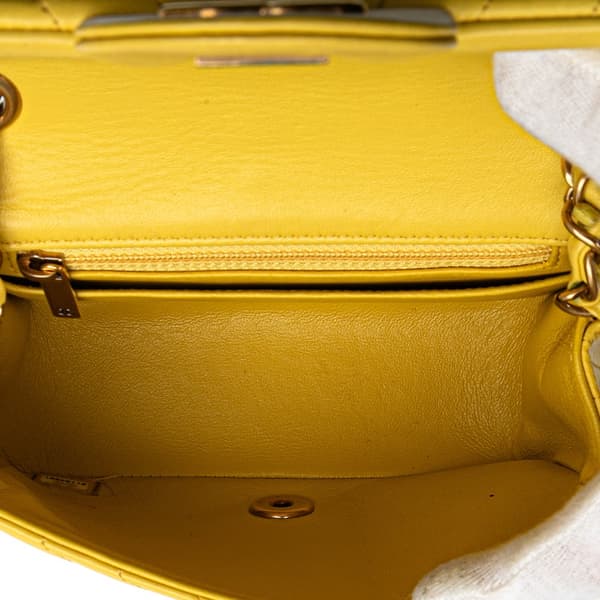Pre-owned Chanel Mini Square Classic Chevron Lambskin Single Flap Yellow