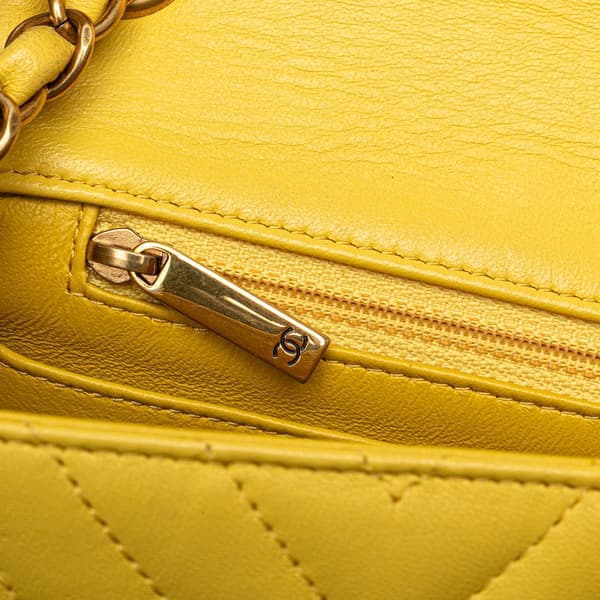 Pre-owned Chanel Mini Square Classic Chevron Lambskin Single Flap Yellow
